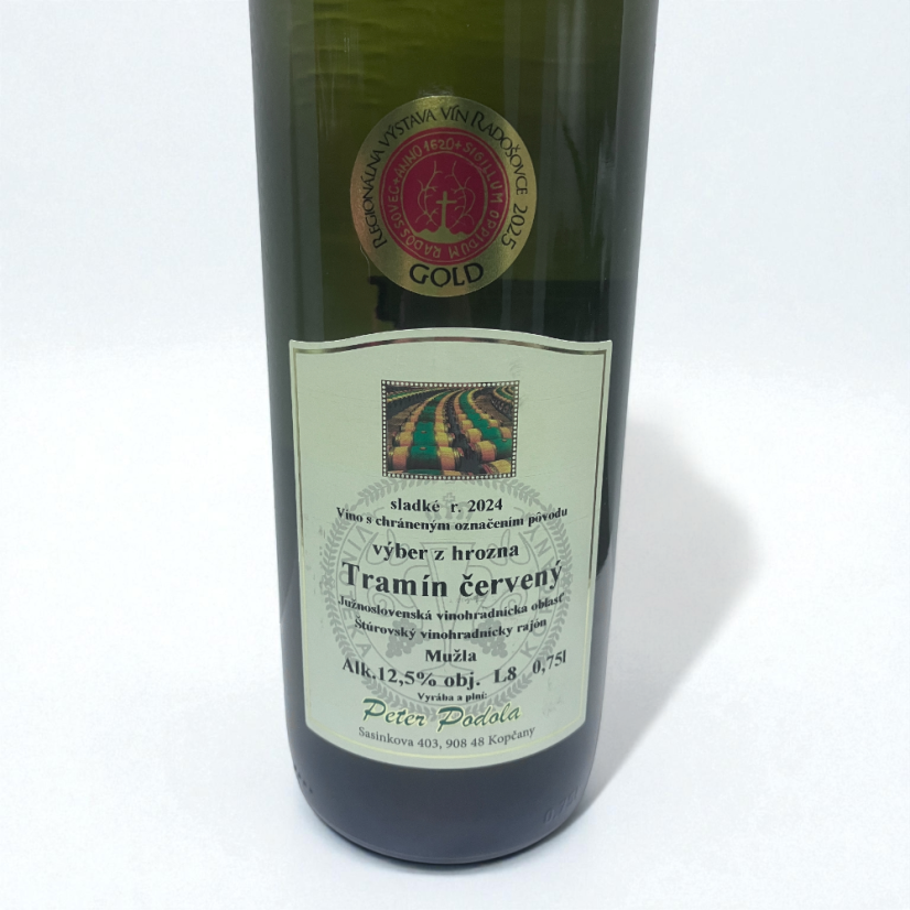 etiketa vína Peter Podola Tramín červený 2024 – slovenské suché biele víno