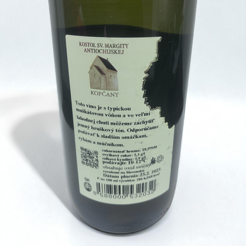 zadná etiketa vína Peter Podola Muškát moravský 2024 – slovenské aromatické biele víno