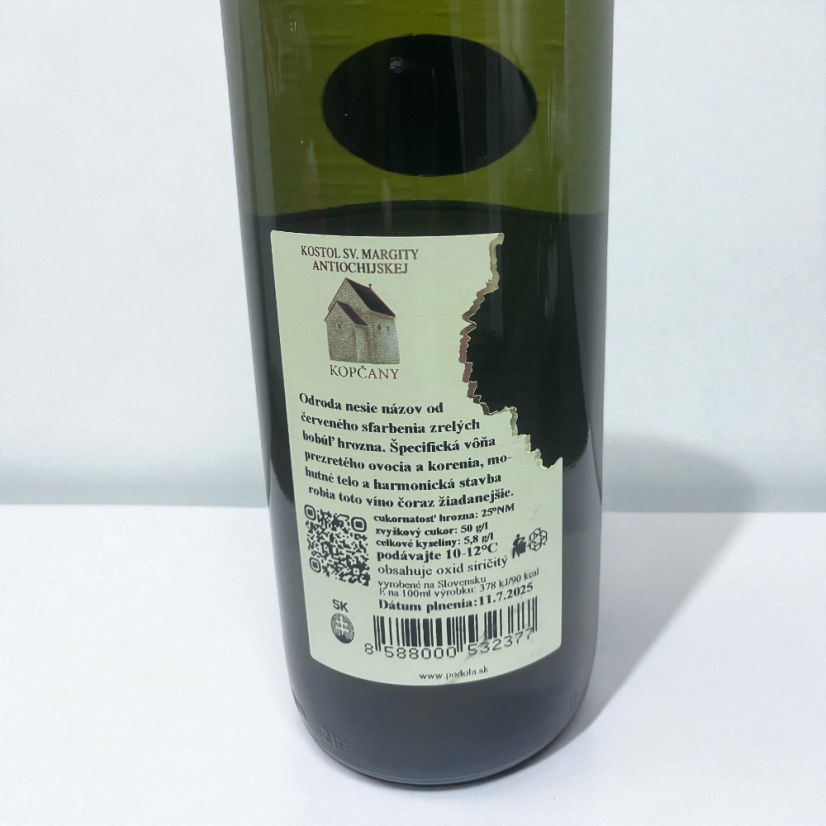 zadná etiketa vína Peter Podola Tramín červený 2024 – slovenské suché biele víno